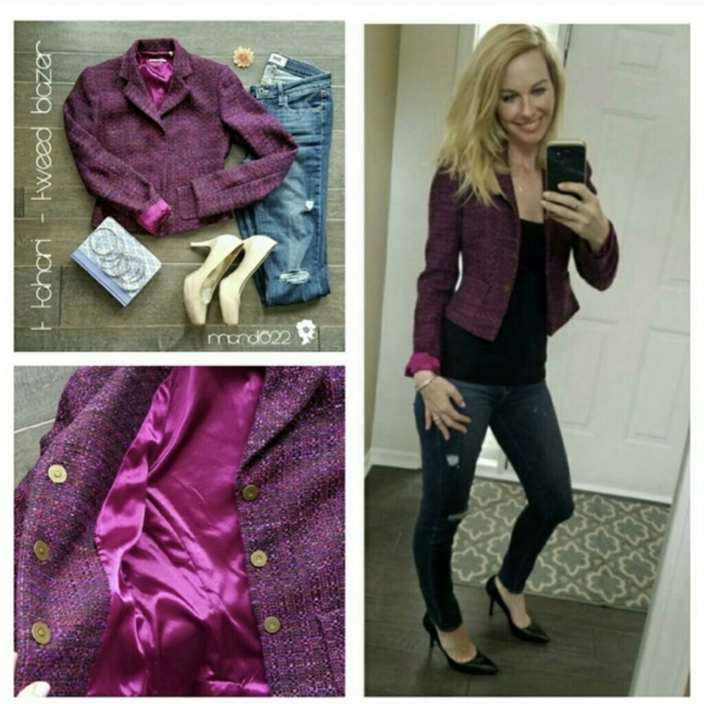 New T. Tahari purple tweed blazer